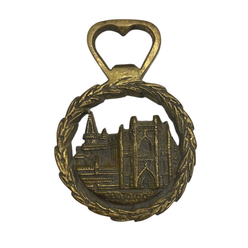 Vtg Cast Brass Bottle Opener Church Key Beer Cathedral Castle